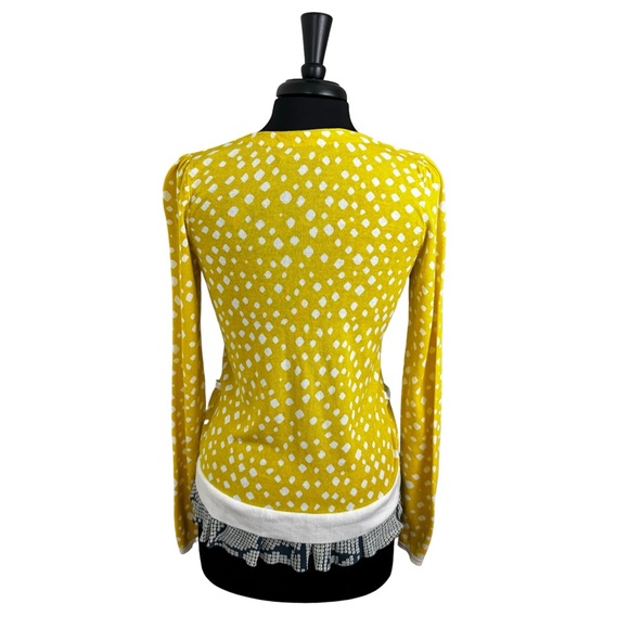 * Leifsdottir Anthropologie Cardigan Yellow Ruffle Detail Preppy Dot Y2K - Picture 4 of 13